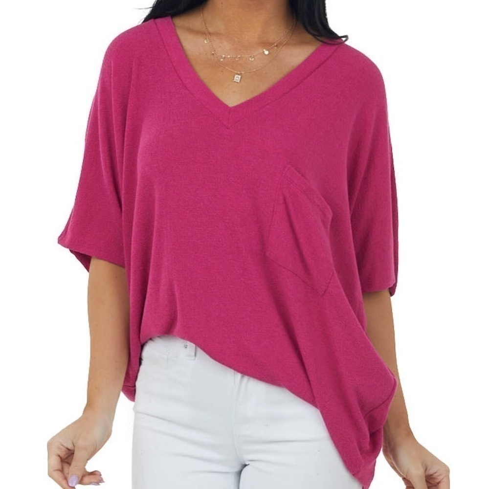 ZENANA Dolman Sleeve V-neck TShirt Small Oversized Soft Pink